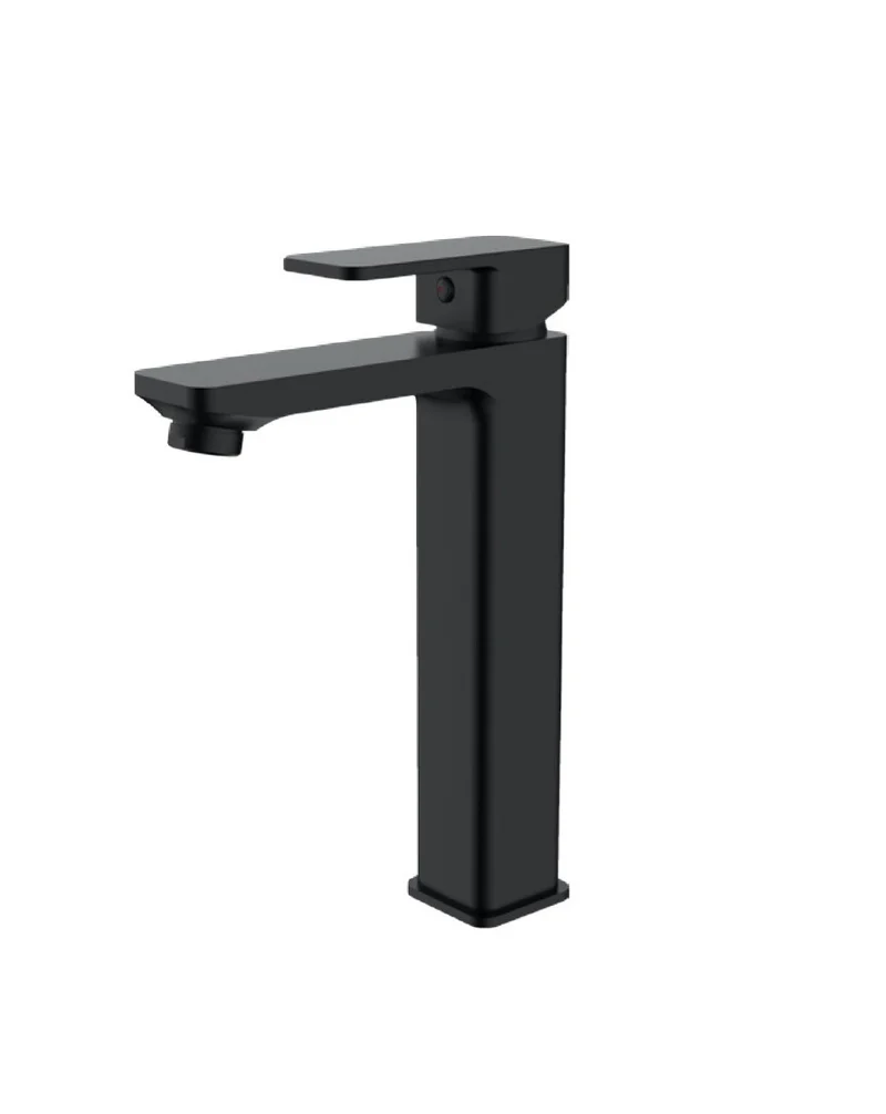 Skara Grifo Alto de Baño Monomando de Fácil Instalación | Grifo de Lavabo Alto para Baño Con Mezclador | Color Cromo-Negro Mate | Negro mate