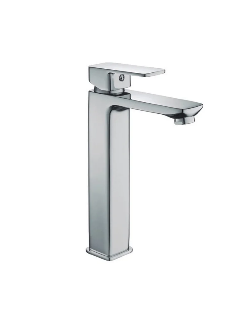 Skara Grifo Alto de Baño Monomando de Fácil Instalación | Grifo de Lavabo Alto para Baño Con Mezclador | Color Cromo-Negro Mate | Cromo