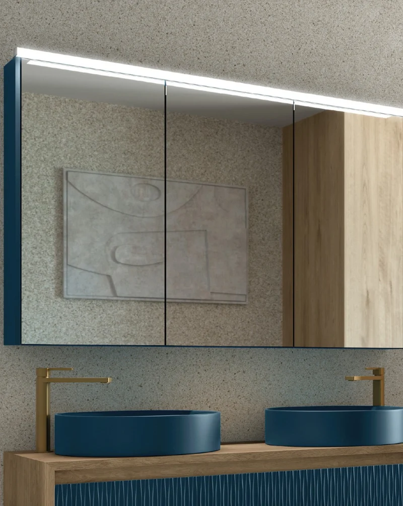 Skyline Camerino de Baño con Espejo | Camerino de Baño con Espejo y estantes de cristal | Camerino de Baño 60-80-100-120cm. | Gris intenso mate