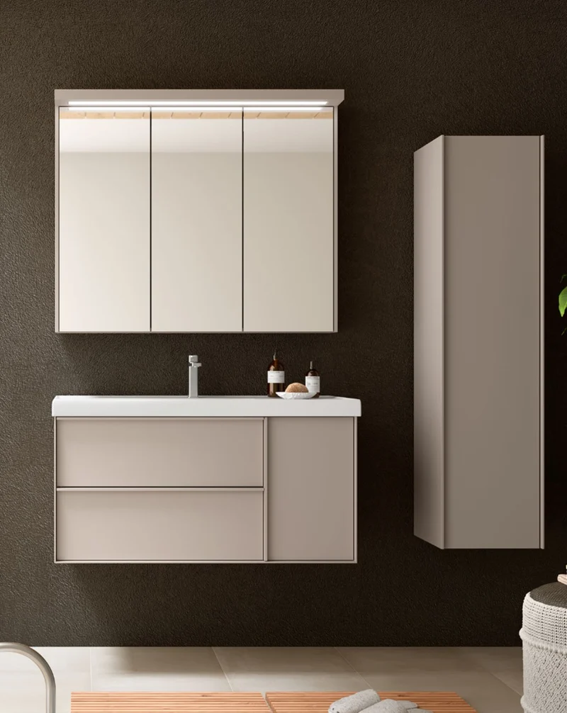 Skyline Camerino de Baño con Espejo | Camerino de Baño con Espejo y estantes de cristal | Camerino de Baño 60-80-100-120cm. | Blanco brillo