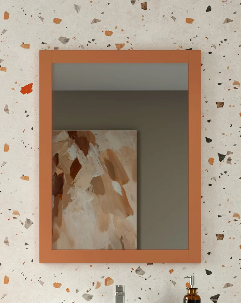 Toscana Espejo de Pared Rectangular sobre Base de Madera | Espejo Decorativo Rectangular| Espejo de Baño Rectangular 60-80-100cm | Sunset Mate