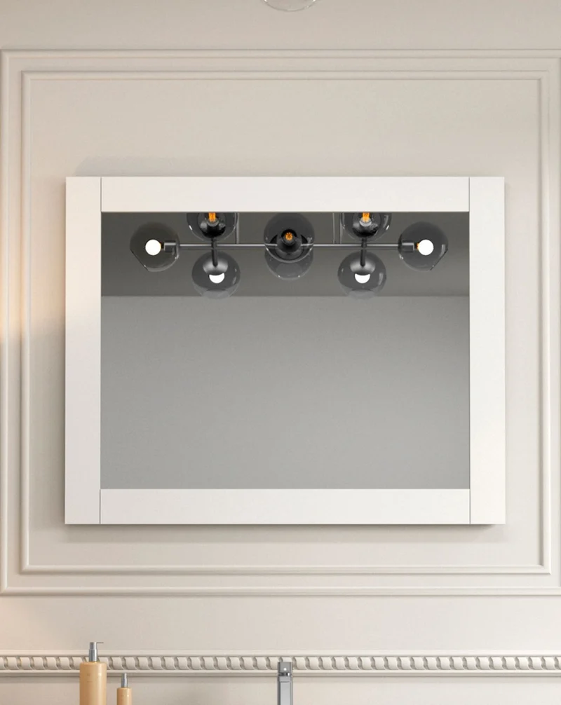 Toscana Espejo de Pared Rectangular sobre Base de Madera | Espejo Decorativo Rectangular| Espejo de Baño Rectangular 60-80-100cm | Blanco mate