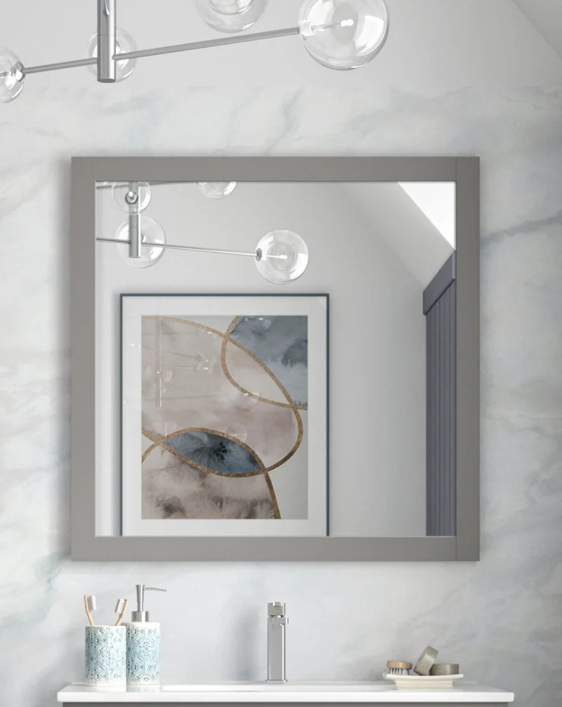 Toscana Espejo de Pared Rectangular sobre Base de Madera | Espejo Decorativo Rectangular| Espejo de Baño Rectangular 60-80-100cm | Mist Mate