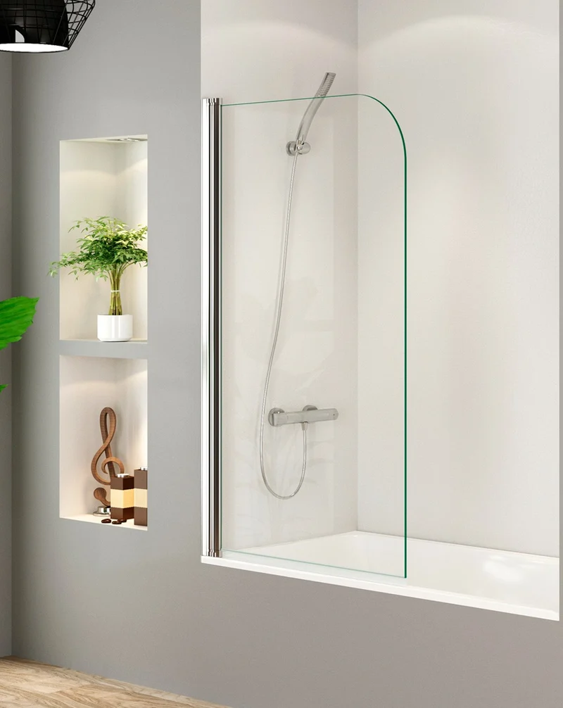 Modelo 5 Biombo Bañera Frontal Puerta Abatible | Vidrio Templado 5mm Antical Transparente | Altura 140cm | 85cm Perfil Cromo
