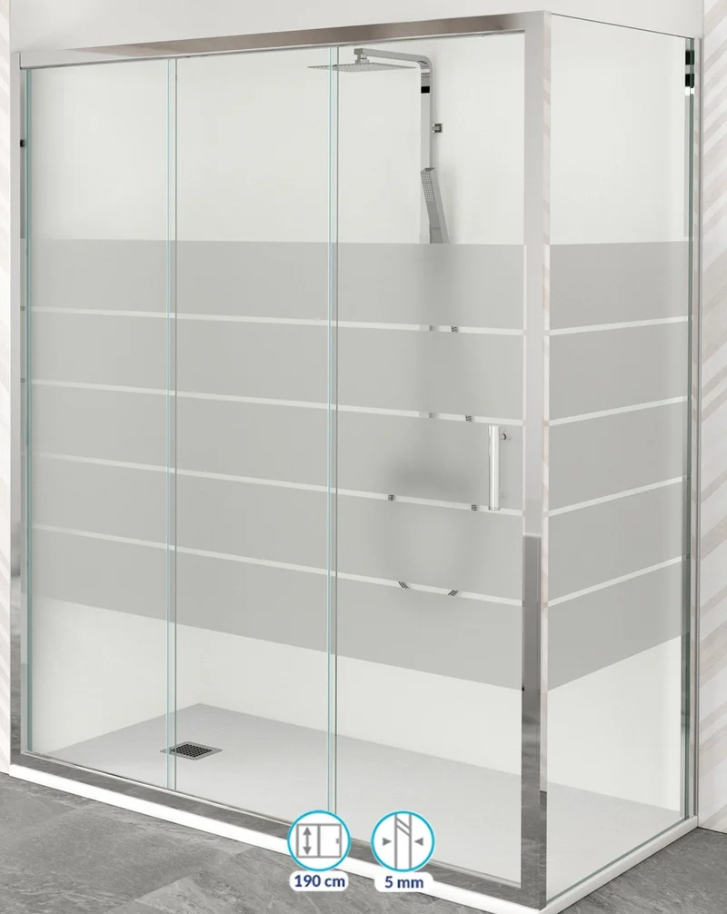 Mojacar Mampara de Ducha Rectangular Frontal Corredera | 2 Puertas 2 Fijos | Vidrio 5mm Altura 190cm