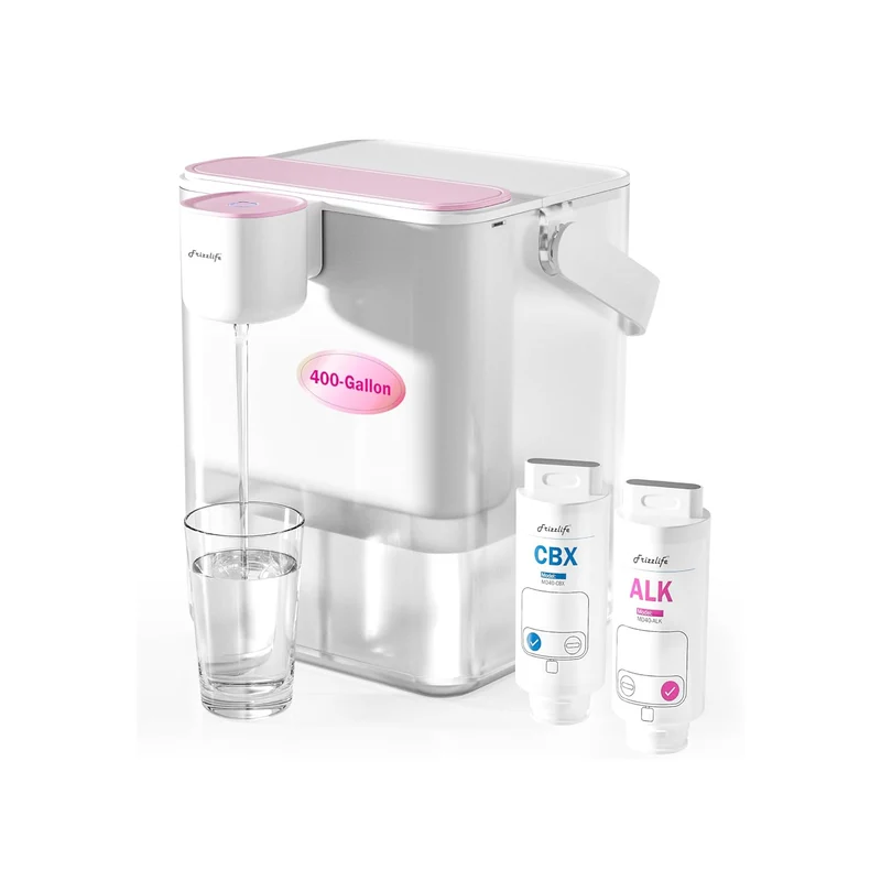 Jarra de filtro de agua eléctrica instantánea alcalina Frizzlife MD40 con 2 filtros | Filtros para 6 meses (1514 litros), sistema de filtro de agua de encimera de 4.2 L, NSF/ANSI 53/42/372, reduce el cloro, el plomo, los PFAS/PFOA/PFOS