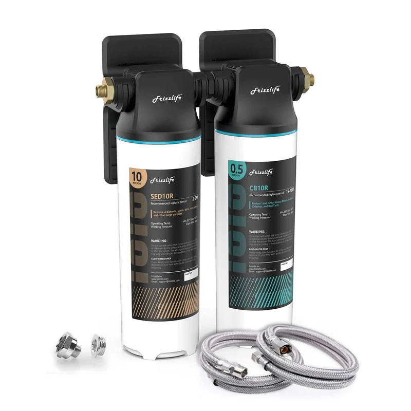 Sistema de filtrado de agua bajo fregadero Frizzlife DW10, elementos con certificación NSF/ANSI 53 y 42, filtro de agua de 2 etapas con conexión directa