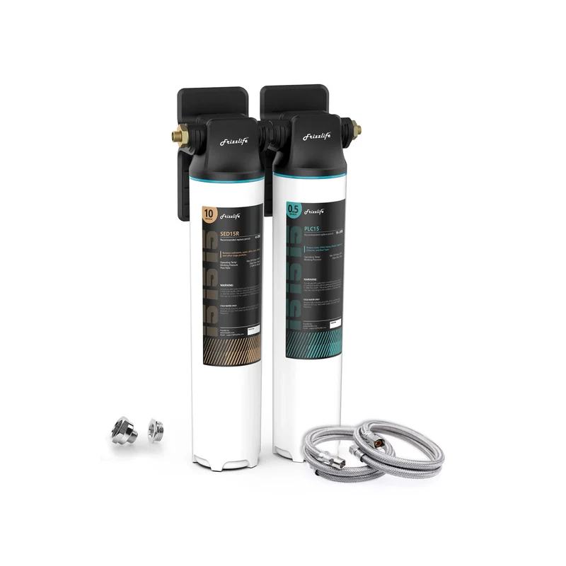 Sistema de filtrado de agua bajo fregadero Frizzlife DW15, elementos con certificación NSF/ANSI 53 y 42, filtro de agua de 2 etapas con conexión directa