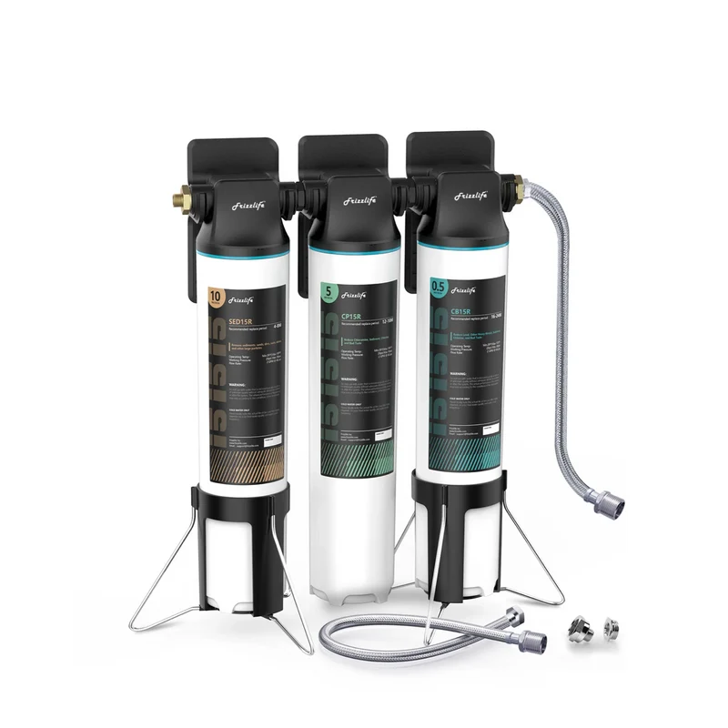 Sistema de filtro de agua bajo fregadero Frizzlife TW15, con elementos certificados NSF/ANSI 53 y 42, reduce el 99.99 % de plomo, cloro, cloramina, flúor y elimina el mal sabor y olor.