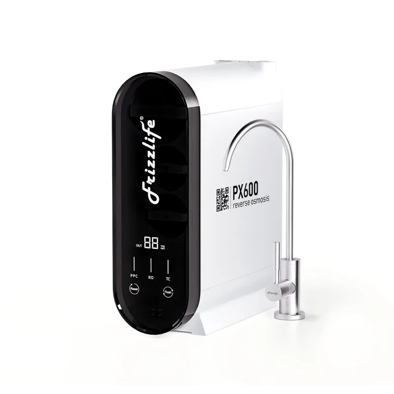 Sistema de filtración de agua por ósmosis inversa Frizzlife - Filtro de agua de ósmosis inversa de flujo rápido de 600 GPD para debajo del fregadero, sin tanque, reduce los sólidos totales disueltos (TDS), 8 etapas, relación de pureza de 2:1, compacto, PX600