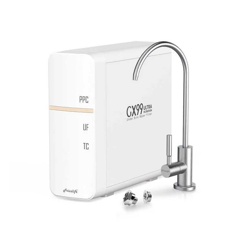 Sistema de filtro de agua bajo fregadero Frizzlife GX99 de ultrafiltración de 0.01 μm, con grifo exclusivo de níquel cepillado