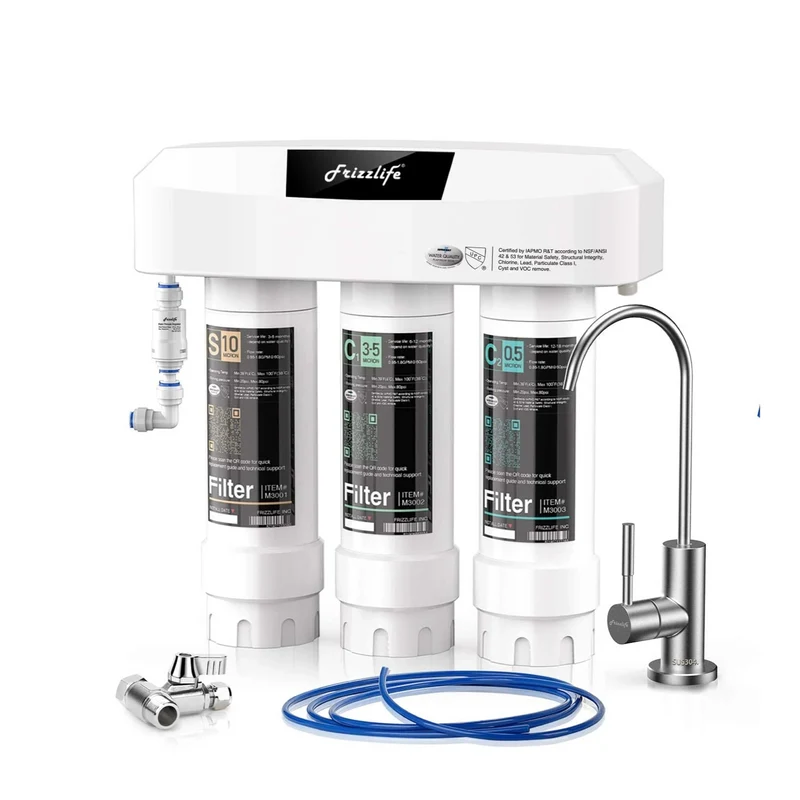 Sistema de filtrado de agua debajo del fregadero Frizzlife con grifo de níquel cepillado SP99-NEW