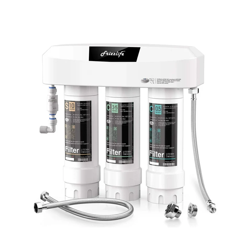 Sistema de filtrado de agua debajo del fregadero de 3 etapas Frizzlife SK99-NEW, conexión directa