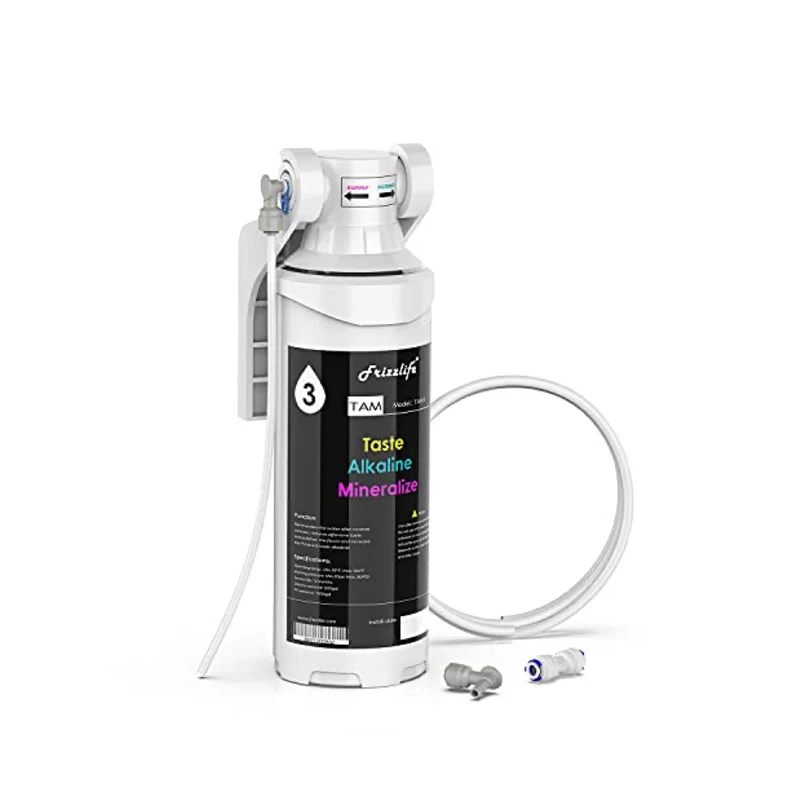 Filtro de agua alcalino remineralizante Frizzlife TAM3 para debajo del fregadero - Postfiltro de conexión rápida de 1/4" para sistema de ósmosis inversa RO