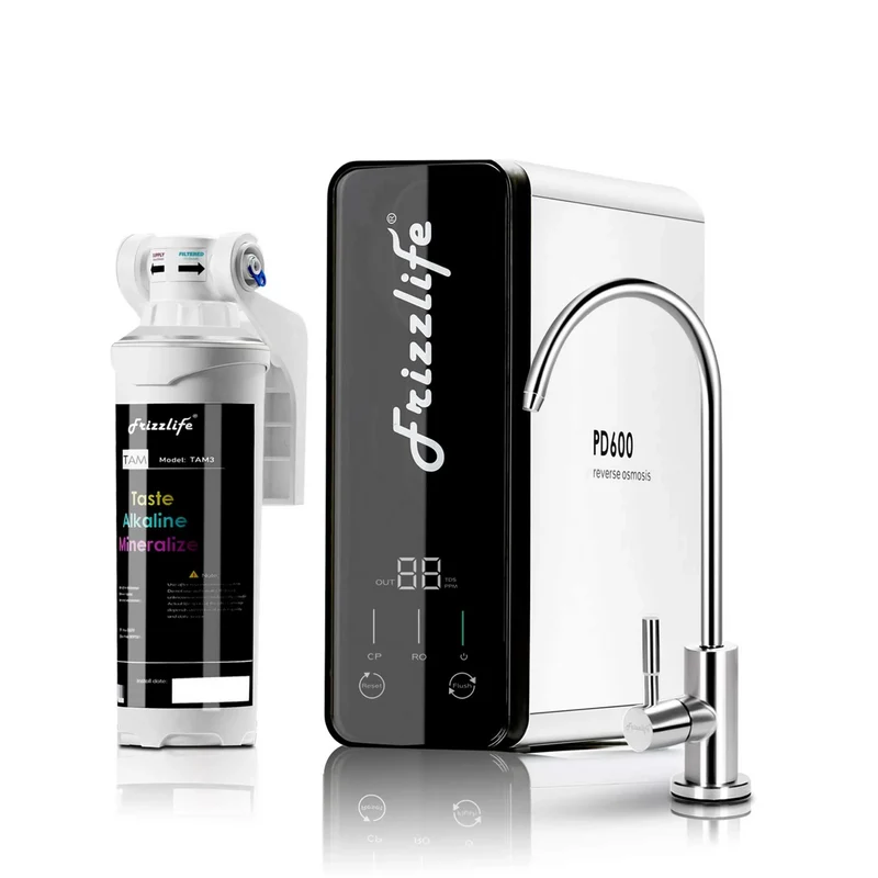 Sistema de agua por ósmosis inversa sin tanque Frizzlife de 600 GPD con alcalinidad y remineralización, PD600-TAM3