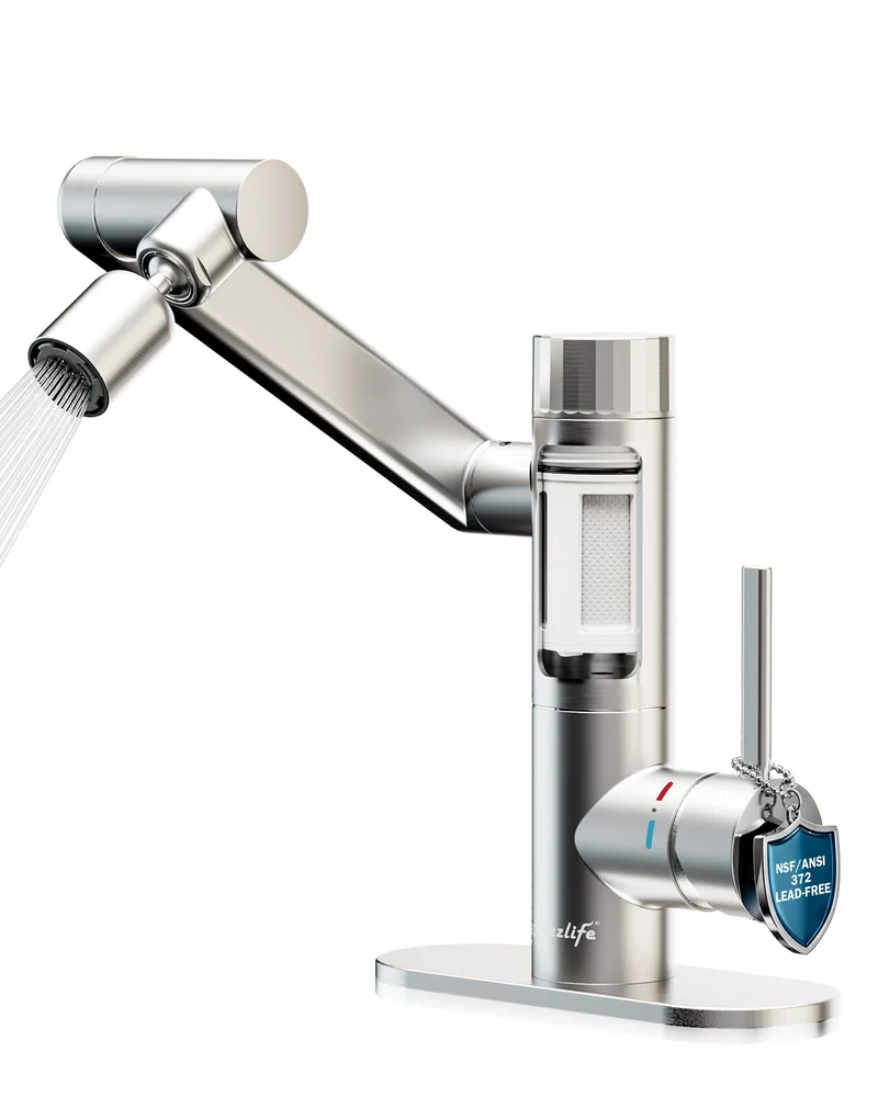 Frizzlife MF1080-S Series Bathroom & Kitchen Faucet with Water Filter, Brushed Nickel, 360° Swivel Aerator