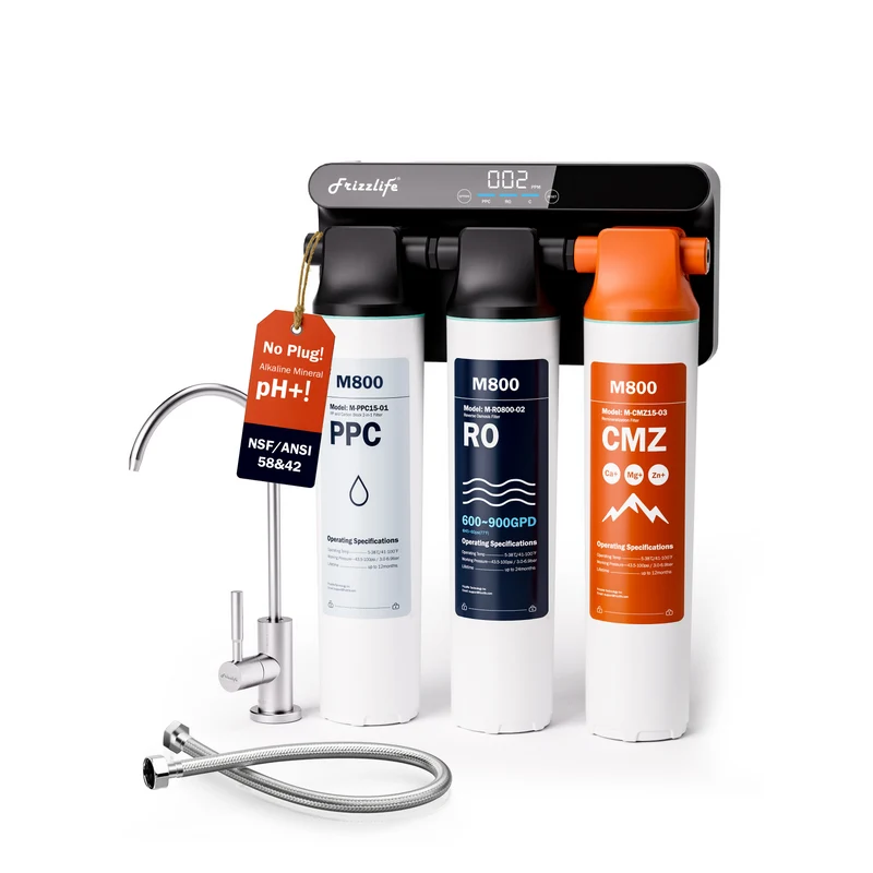 Frizzlife M800 Non-Electric Tankless RO System, 900 GPD Alkaline Remineralization