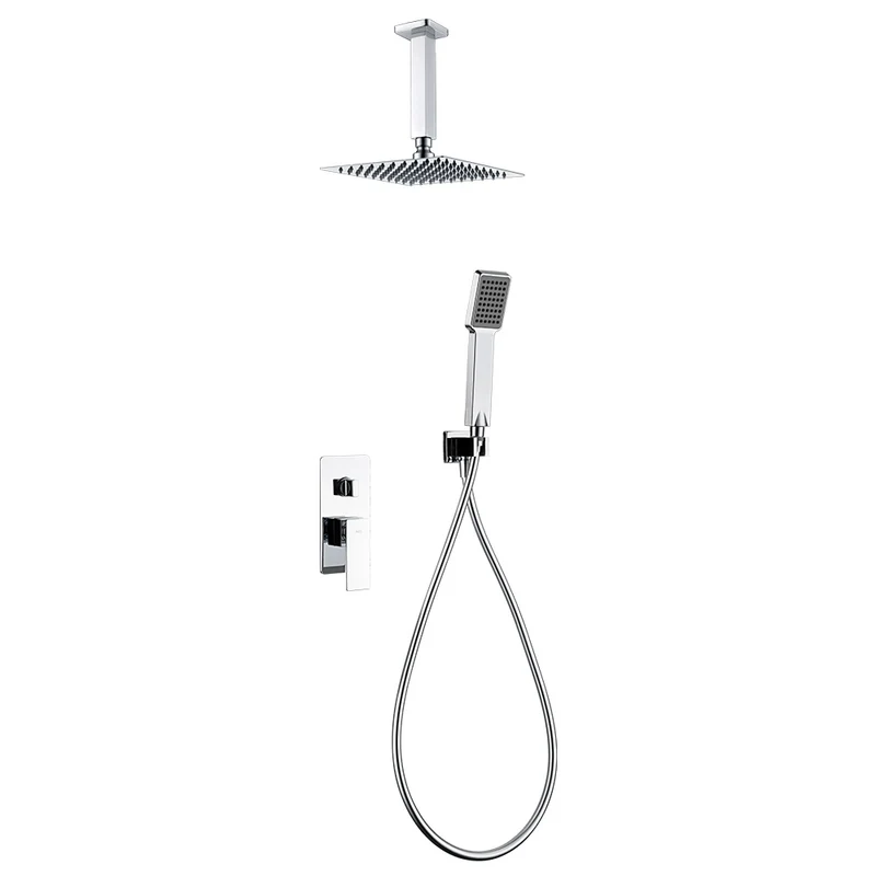Pisa Grifo de ducha Monomando | Rociador Cuadrado de acero inox. S.304 Ø25 cm, extraplano y antical | Tubo de salida Techo