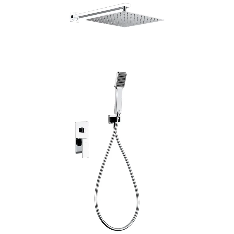 Pisa Grifo de ducha Monomando | Rociador Cuadrado de acero inox. S.304 Ø25 cm, extraplano y antical | Tubo de salida Pared |