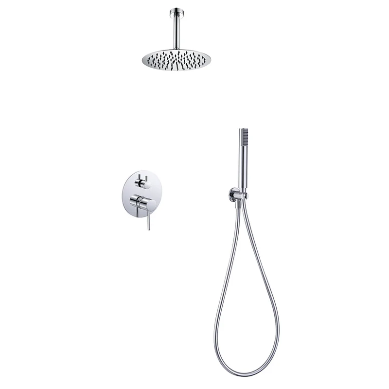 Chicago | Grifo de ducha Monomando | Rociador de acero inox. S.304 Ø25 cm, extraplano y antical | Tubo de salida Techo