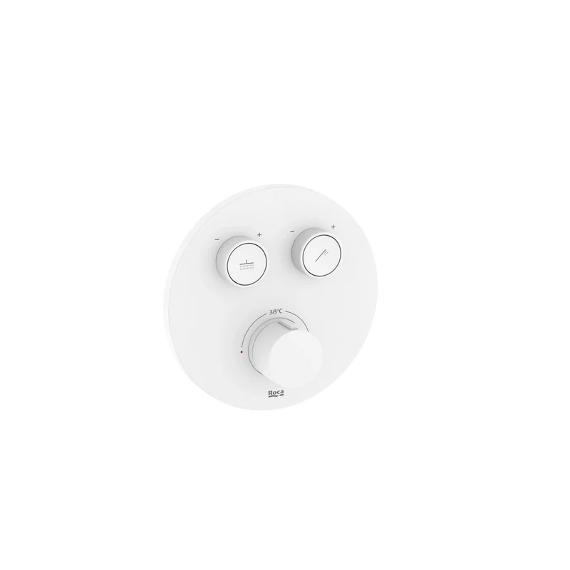 Roca - T-3000 ROUND grifería termostática empotrable para baño-ducha con regulador de caudal, blanco mate A5A2K09B00.