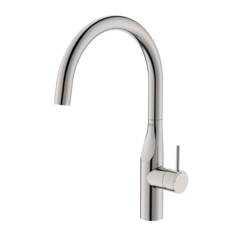 Roca - Glera grifería para cocina con caño curvo giratorio, Cold Start, acabado acero inoxidable A5A844DSM0.