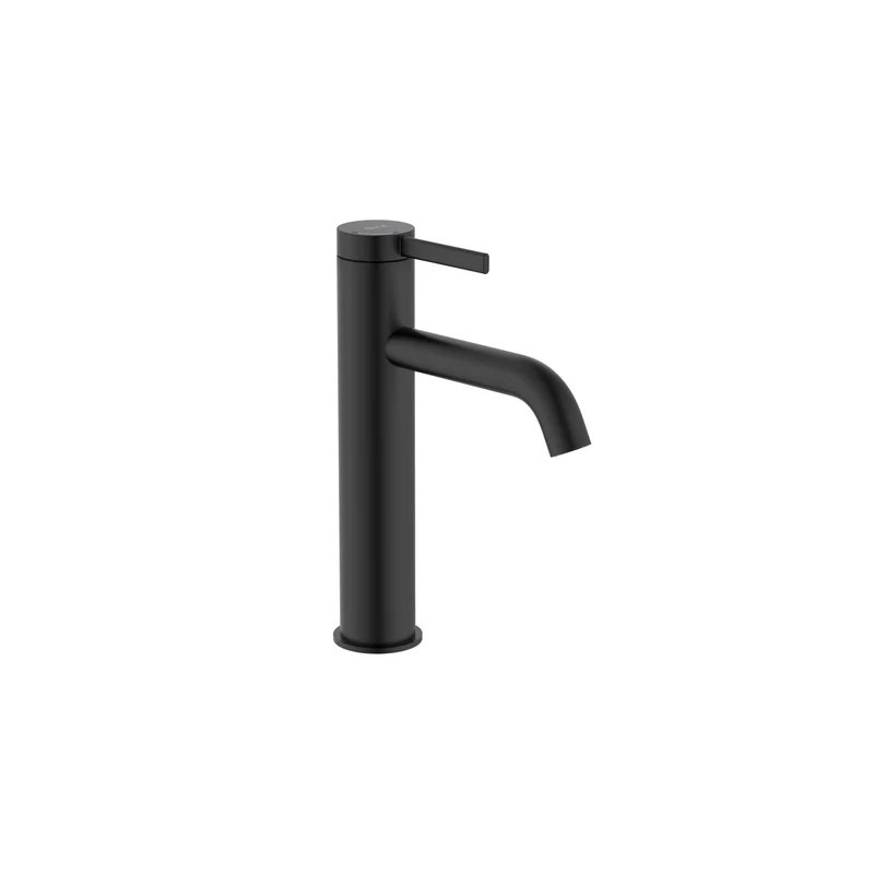 Roca - Mezclador monomando para lavabo con caño mezzo, desagüe click-clack y cuerpo liso Ona, Negro Mate A5A3C9ENB0