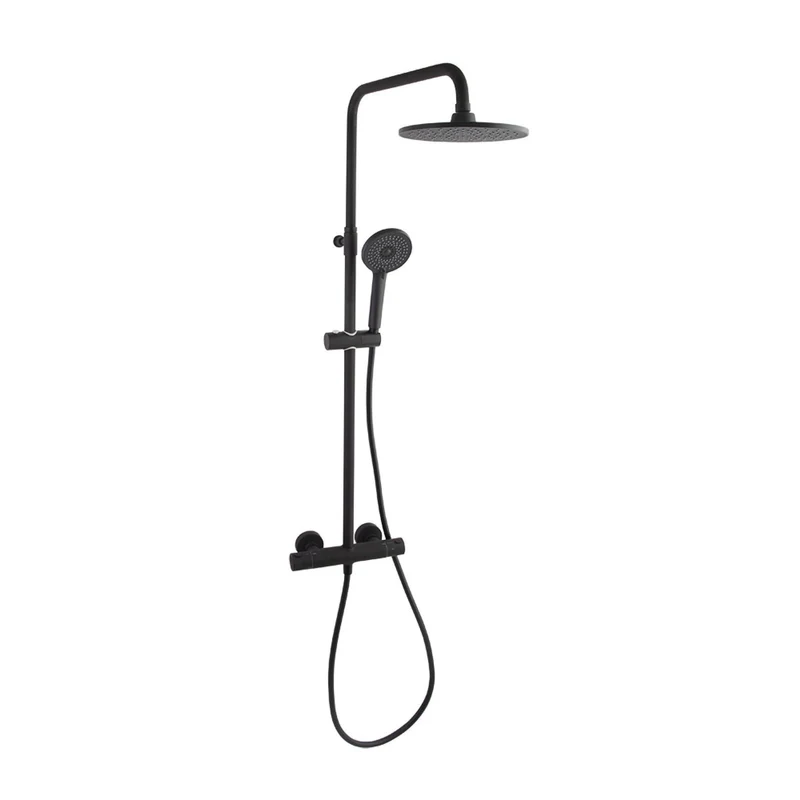 Ramon Soler - Columna de ducha telescópica termostática Termotech con rociador redondo Ø240 mm negro mate