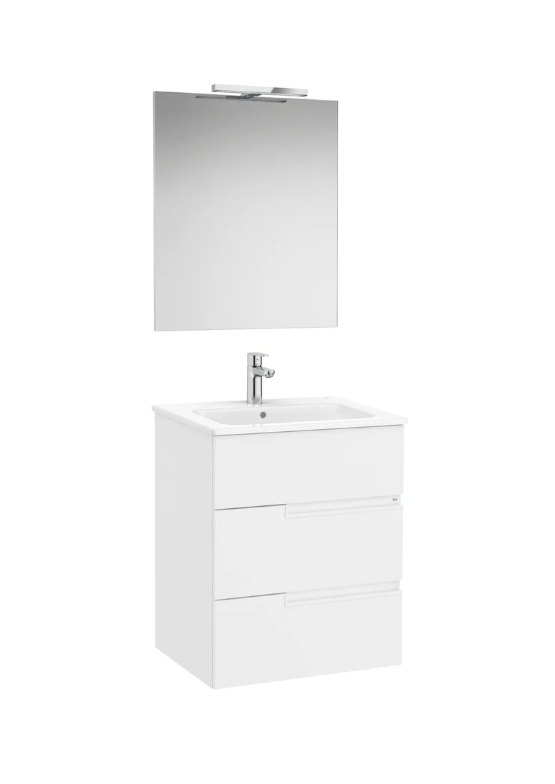 Roca - Victoria-N Mueble base Pack de tres cajones, lavabo, espejo y aplique LED Starlight