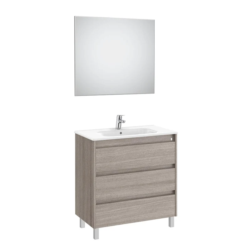 Roca - Mueble base Tenet Pack de tres cajones, lavabo, espejo y aplique LED
