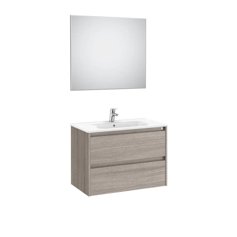 Roca - Mueble base Tenet Pack de dos cajones, lavabo, espejo y aplique LED