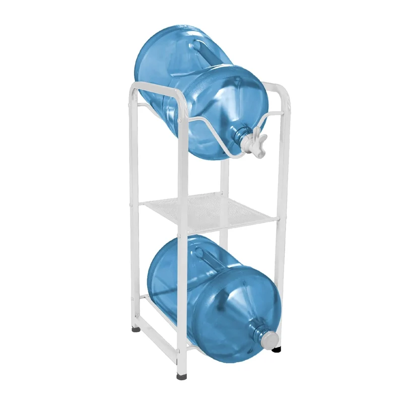 Stainless Steel 2-Bottle Storage Rack w/ Shelf - White