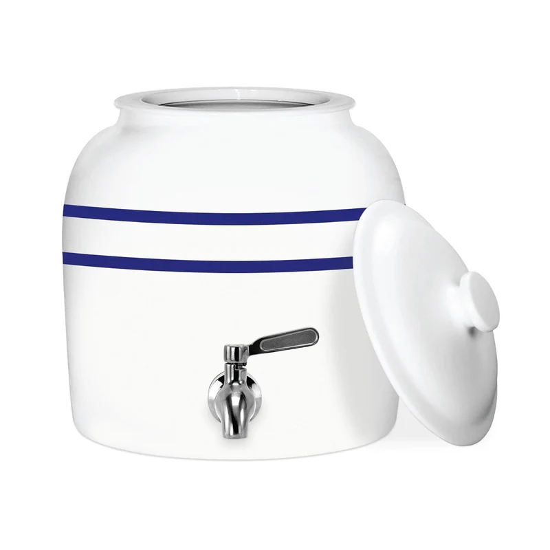 GEO Porcelain Ceramic Crock Water Dispenser - Blue Stripe