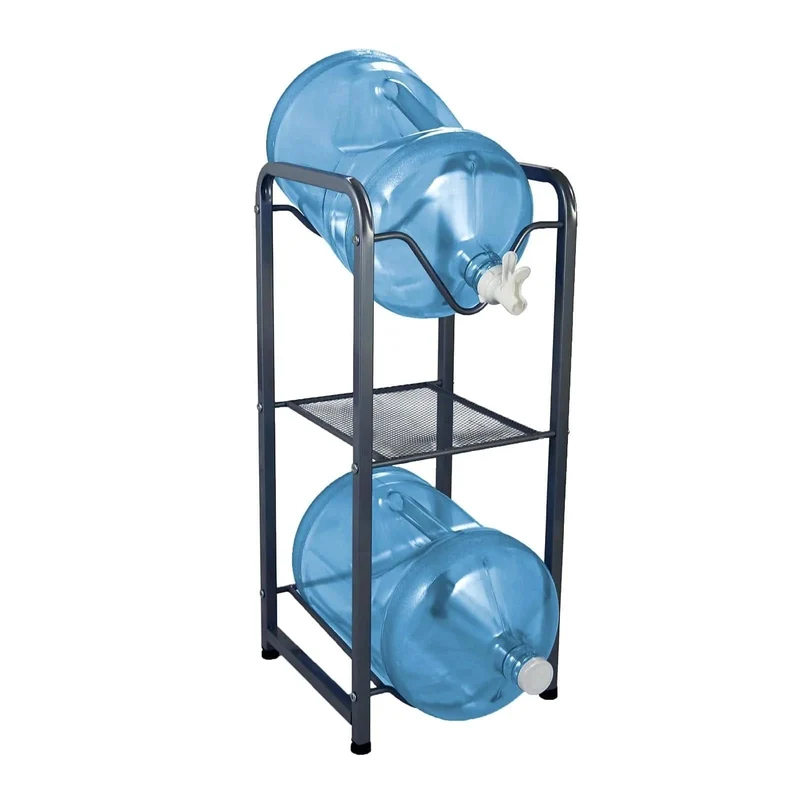 Stainless Steel 2-Bottle Storage Rack w/ Shelf - Gray